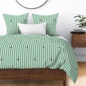 Simple graphic stripes with line drawings of cats, gray cats - green and white stripes - large print