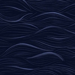 Sea waves block print dark blue. Handdrawn lineart Japanese linocut style.