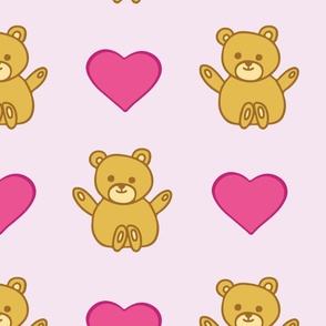 Teddy bear and pink hearts pattern.