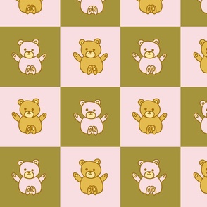 Checkered seamless pattern with cute teddy bear.