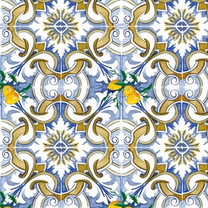 Italian,Sicilian art,majolica ,tiles,lemons  pattern 