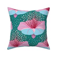 Pop Art Floral Bright Flowers - teal - large scale