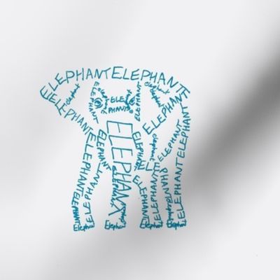 Elephant Calligram Blue on White