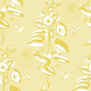 Crosshatched Toile Victorian Floral - yellow - large