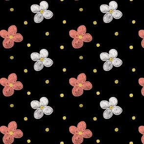 Chalk Peach and White Daisies with Yellow Polka Dots