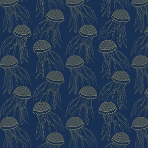 JELLYFISH BLOOM ORNATE OUTLINES PATTERN_GOLD-NAVY