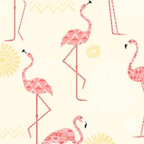 Flamingo Vibes Coral Pink on Yellow - XL