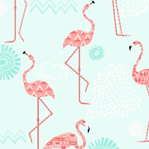 Flamingo Vibes Coral Pink on Mint - XL