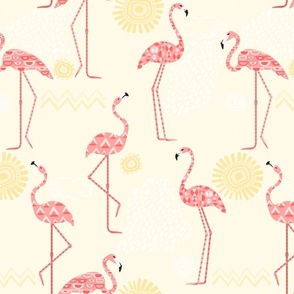 Flamingo Vibes Coral Pink on Yellow