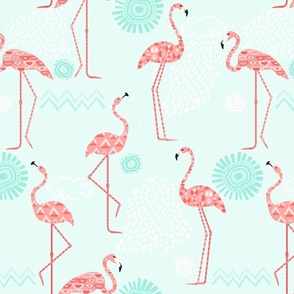 Flamingo Vibes Coral Pink on Mint