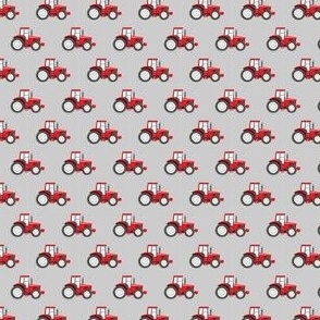 (micro scale) red tractors on grey - farm themed fabric C22