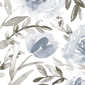 12" Blue and taupe watercolor floral