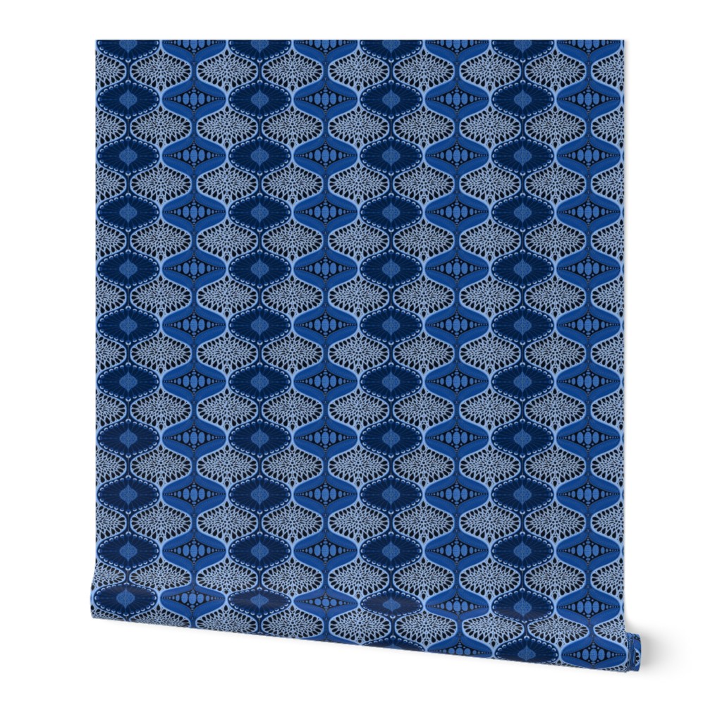 Botanical Geometric Seed Pods blue monochrome small