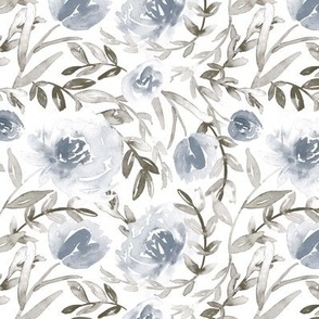 6" Blue and taupe - faded floral watercolor print