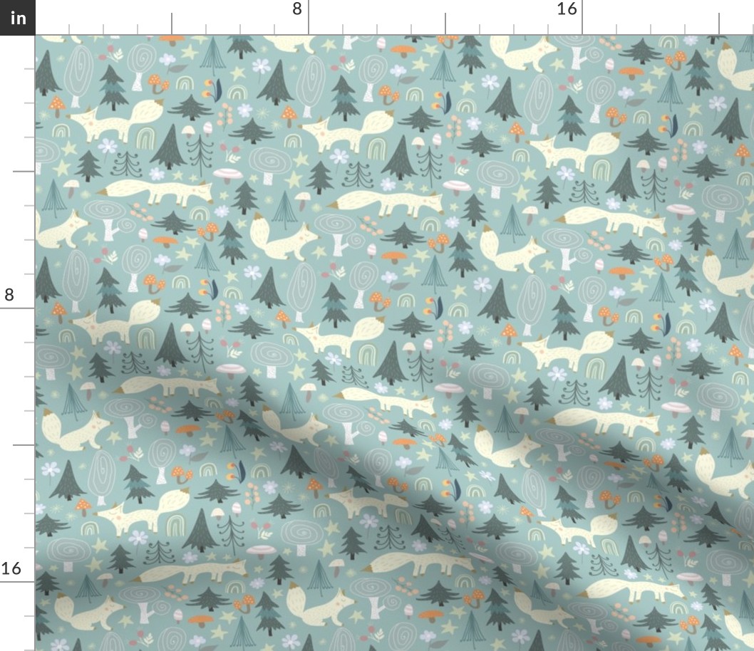 6" Foxes - woodland baby fox nursery print, forest animals fabric and wallpaper