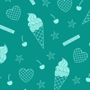 Choose Joy Ice Cream - MEDIUM (Dressmaking & Apparel) - Mono Teal Aqua Green