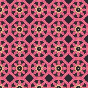 Pink Floral Crossweave with yellow and black accents