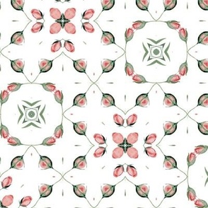Pink and Green Floral Small Scale Trellis