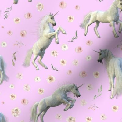 white unicorn pink floral pink bg