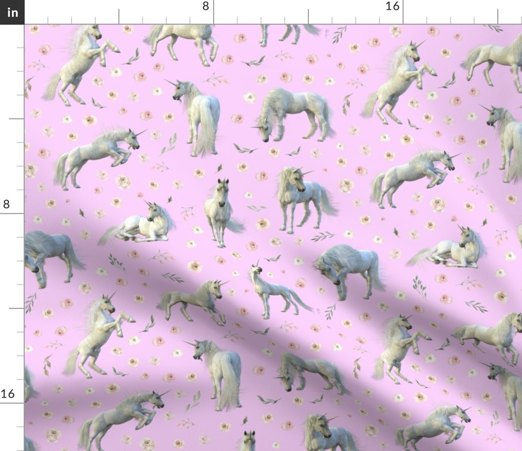 white unicorn pink floral pink bg