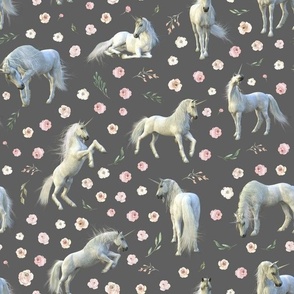 white unicorn pink floral grey bg