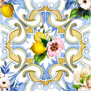 Mosaic,majolica,Mediterranean tiles,lemons 