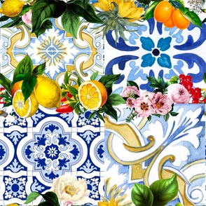 Italian,Sicilian art,lemons,majolica ,tiles,flowers pattern 
