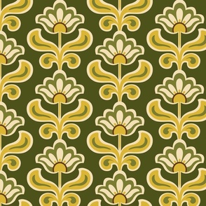 70s Floral - Dark Green - Medium Scale