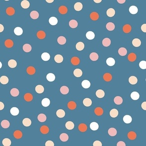 Rainbow Spot || Daisy Age Collection || red and pink polka dot on blue by Sarah Price Medium Scale 