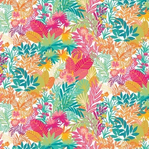 Joyous Jungle on White-Retro Rainbow Palette