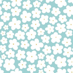 Daisy || white daisies on aqua blue || Daisy Age Collection by Sarah Price Medium Scale Perfect for bags, clothing and quilts