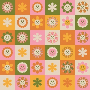 Cheery Floral Checks - Retro