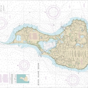 NOAA Block Island cropped nautical map #13217  *soundings too small to read* - 18x21" (fits on a FQ of any fabric) 