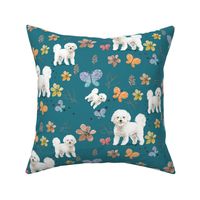 Bichon Frise on Teal with butterflies small