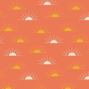 Sun Shine || Daisy Age Collection || yellow and cream suns on red by Sarah Price