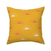 Sun Rise ||  red and cream suns on yellow || Daisy Age Collection by Sarah Price  Medium Scale Perfect for bags, clothing and quilts