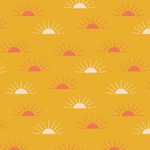 Sun Shine || Daisy Age Collection || red and cream suns on yellow by Sarah Price