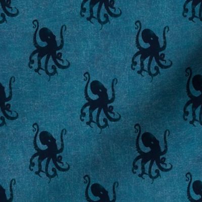 Textured Octopus Dark on Ocean Deep Blue by Brittanylane