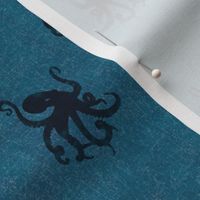 Textured Octopus Dark on Ocean Deep Blue by Brittanylane