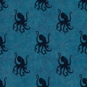 Textured Octopus Dark on Ocean Deep Blue by Brittanylane