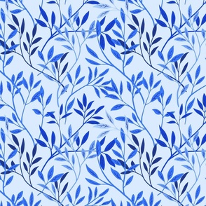 Monochrome Blue Willow Tree Leaves - Large Scale