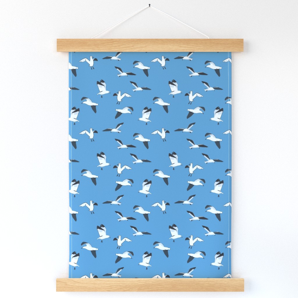 Wild Seagulls in monochrome blue pattern