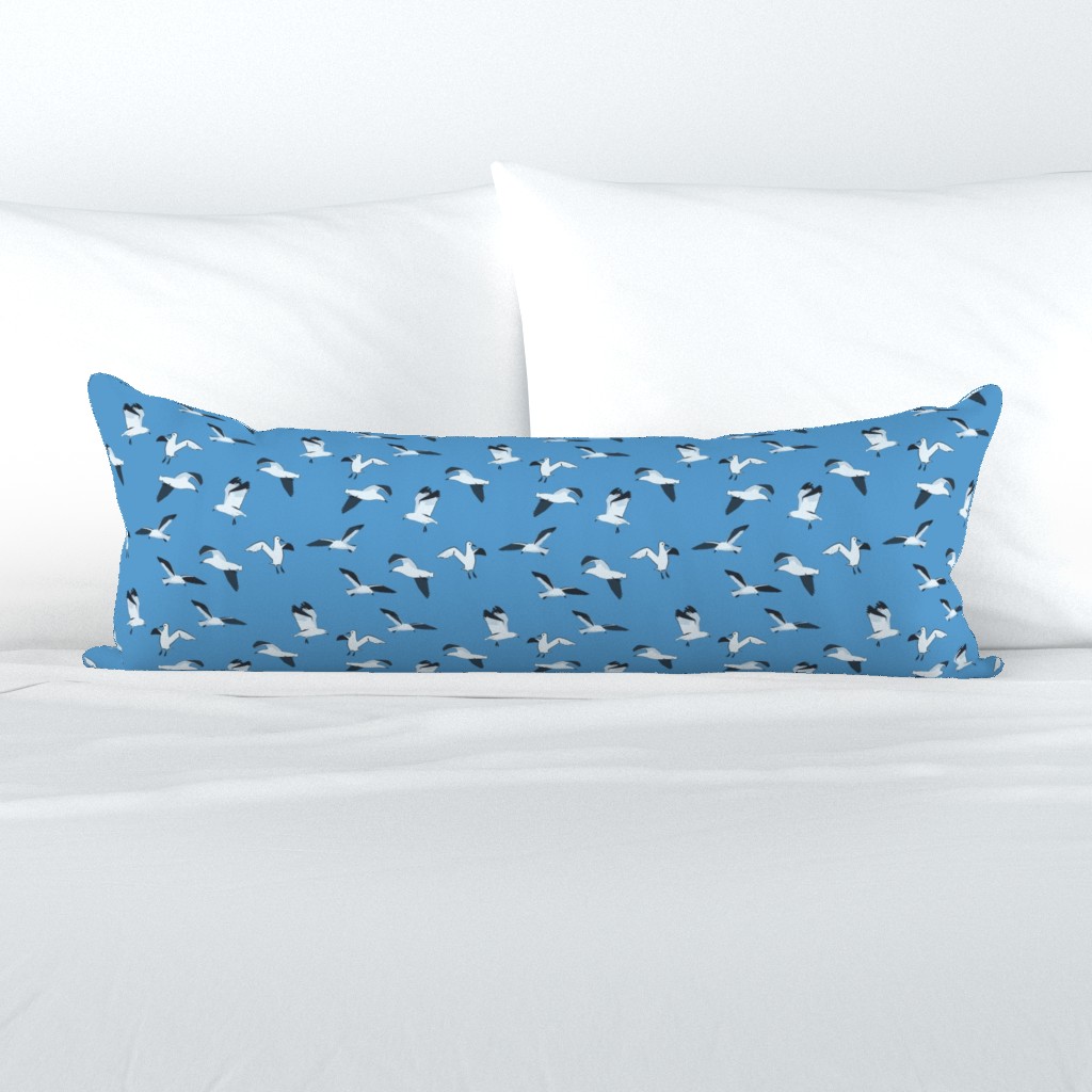 Wild Seagulls in monochrome blue pattern