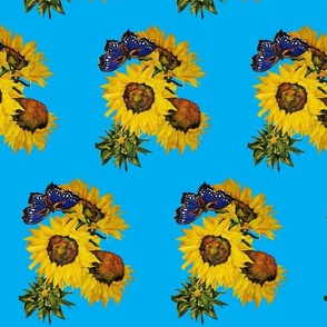 107a.   MINI Blue Butterfly and Sunflowers on Light blue 