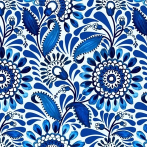fantasy floral-monochrome-watercolor-blue-large scale