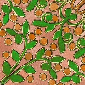 Mottled Kaleidoscope Vine with Berries in Peach and Green