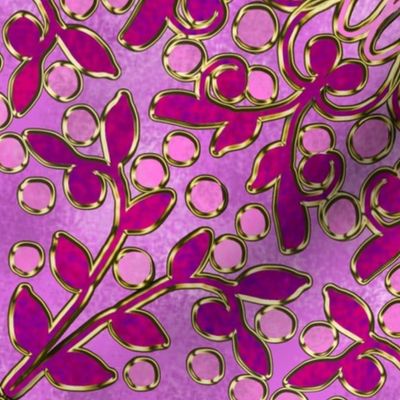 Mottled Kaleidoscope Vine with Berries in Raspberry and Pink