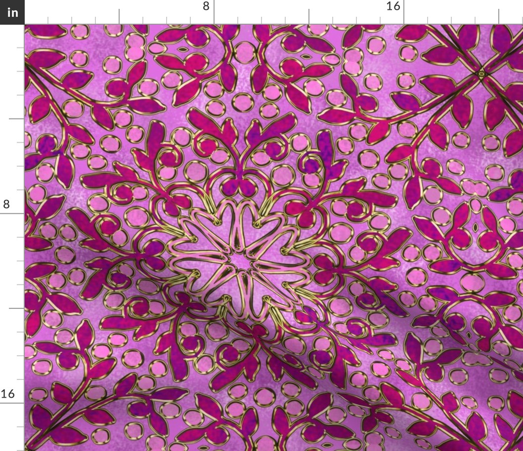 Mottled Kaleidoscope Vine with Berries in Raspberry and Pink
