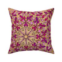 Mottled Kaleidoscope Vine with Berries in Raspberry Pink and Light Gold
