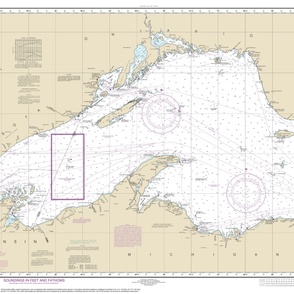 NOAA Lake Superior nautical chart #14961 (42x27" - fits one yard of narrower fabrics)